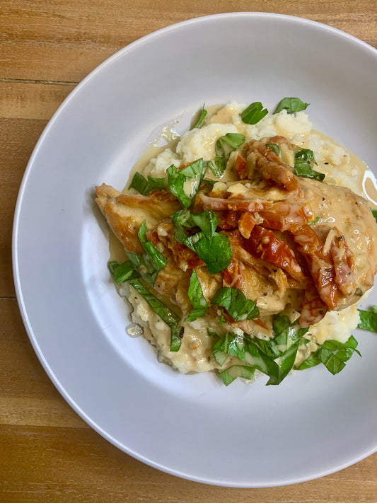 Creamy Sun-Dried Tomato Chicken with Cauliflower Mash (GF, DF)